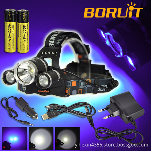 Boruit Headlamp 1600LM Purple Light UV LED Headlamp